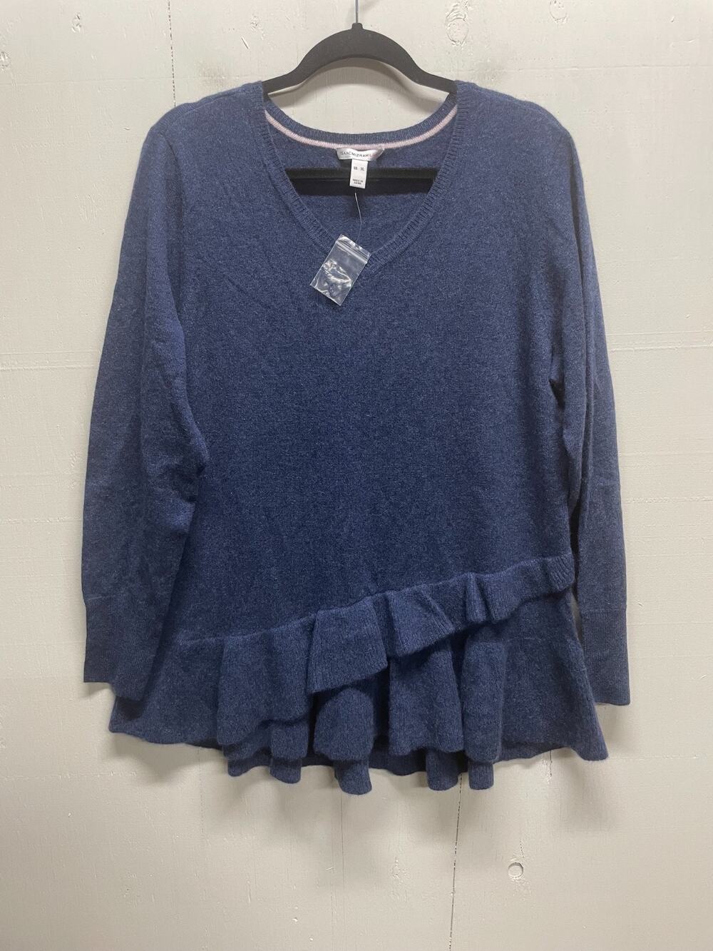 Isaac Mizrahi Live! Women's 100% Cashmere V-Neck Ruffle Peplum Sweater XL - NWOT
